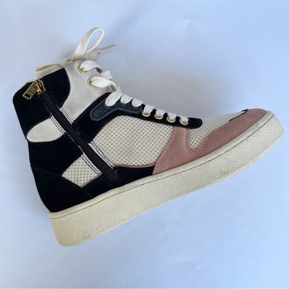 COACH C220 High Top Sneaker Leather Mesh Black White Pink Wedge Women’s 6.5 - Picture 5 of 11